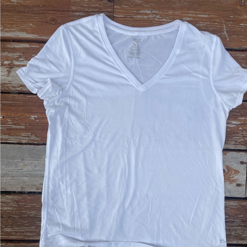White athletic T-shirt with V-neck